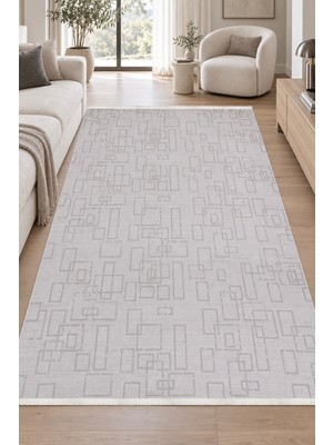 Ally Carpet Kaelin Mekon Bej Gri Özel Ölçü Salon Oturma Odası Koridor Halısı Robot Süpürge Uyumlu Kolay Temizlen
