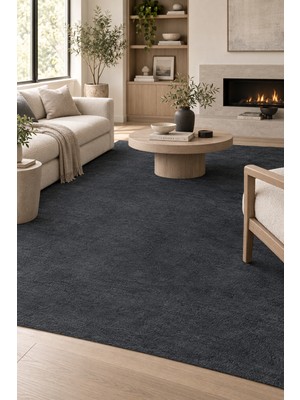 Ally Carpet Ganis Kaos Antrasit Ekstra Yumuşak Peluş Halı Yüksek Havlı Kaymaz Tabanlı Tüy Dökmez Toz Tutmaz Halı