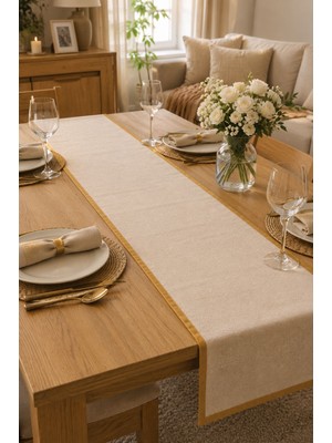 Şah Textile Design Biyeli Premium Yıkanmış Keten Runner 40X110