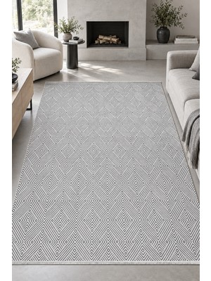 Ally Carpet Kromel Faset Gri Siyah Özel Ölçü Salon Oturma Odası Koridor Halısı Robot Süpürge Uyumlu Kolay Temizl