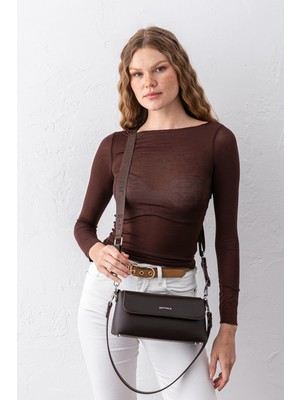 Just Polo Kadın Zoya Model Yumuşak Deri Görünümlü Acı Kahve Omuz Çantası ve Çapraz Askılı Baget Çanta
