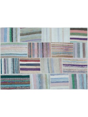 Apex Halı El Dokuması Patchwork Vintage Yün-Pamuk Çizgili Halı 25469 160 x 224 cm