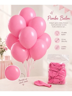 Partyora 10’lu Pembe Lateks Balon Seti – 12 Inç
