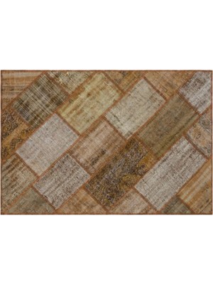 Apex Halı El Dokuması Patchwork Vintage Yün-Pamuk Kahve Halı 31149 120 x 180 cm
