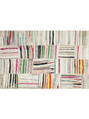 Apex Halı El Dokuması Patchwork Vintage Yün-Pamuk Çizgili Halı 36364 153 x 233 cm