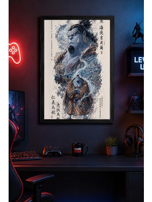 Charmbi One Piece Jinbe Siyah Ahşap Çerçeveli Poster Premium Dijital Baskı Tablo 15X21 | 21X30 | 30X42