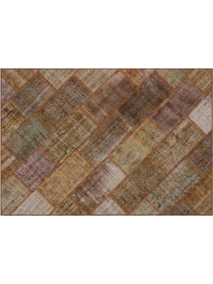 Apex Halı El Dokuması Patchwork Vintage Yün-Pamuk Kahve Halı 31292 160 x 230 cm