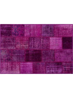 Apex Halı El Dokuması Patchwork Vintage Yün-Pamuk Fuşya Halı 26677 120 x 180 cm