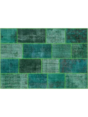 Apex Halı El Dokuması Patchwork Vintage Yün-Pamuk Yeşil Halı 31260 160 x 230 cm