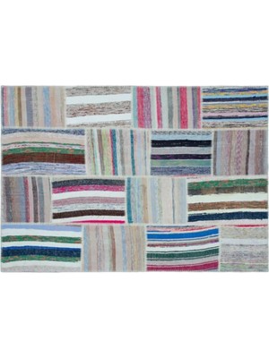 Apex Halı El Dokuması Patchwork Vintage Yün-Pamuk Çizgili Halı 25491 160 x 230 cm