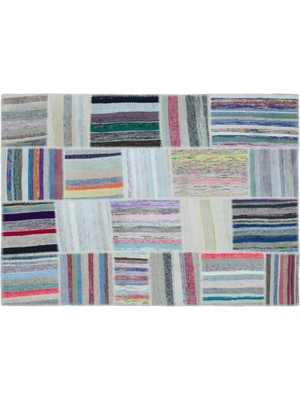 Apex Halı El Dokuması Patchwork Vintage Yün-Pamuk Çizgili Halı 25468 160 x 223 cm