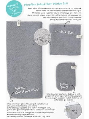 Pratik Ev Gri Microwell 3 Prç Set Microfiber Bulaşık Kurutma Matı 3'lü Mutfak Takımı Kurulama Bezi Örtüsü