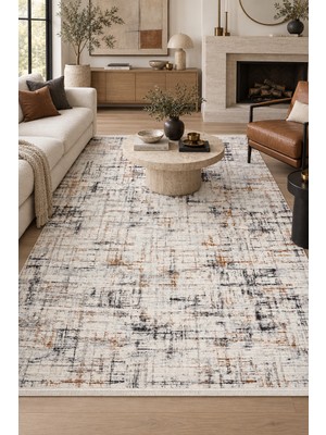 Ally Carpet Obiart Krem Kahve Gri Özel Ölçü Salon Oturma Odası Halısı Robot Süpürge Uyumlu Kolay Temizlenebilir