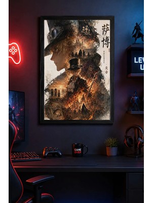 Charmbi One Piece Sabo Siyah Ahşap Çerçeveli Poster Premium Dijital Baskı Tablo 15X21 | 21X30 | 30X42