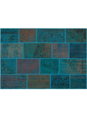 Apex Halı El Dokuması Patchwork Vintage Yün-Pamuk Turkuaz Halı 33944 160 x 230 cm