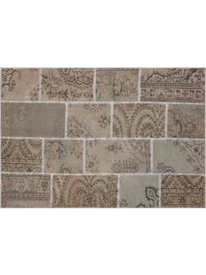 Apex Halı El Dokuması Patchwork Vintage Yün-Pamuk Kahve Halı 35879 161 x 232 cm