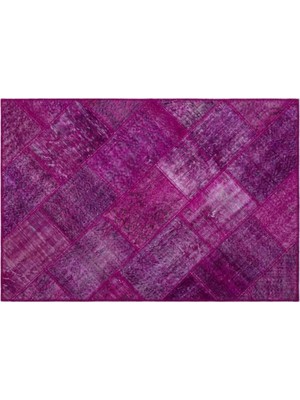 Apex Halı El Dokuması Patchwork Vintage Yün-Pamuk Fuşya Halı 26644 120 x 180 cm