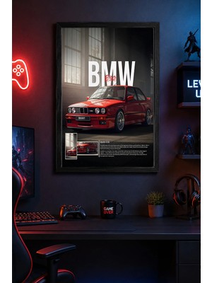 Charmbi Bmw E30 Ahşap Çerçeveli Poster Hediyelik Duvar Tablosu Premium Baskı 15X21 | 21X30 | 30X42