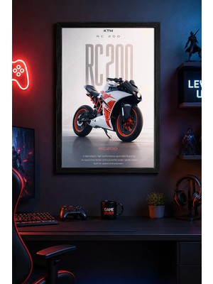 Charmbi Ktm Rc 200 Siyah Ahşap Çerçeveli Poster Premium Dijital Baskı Tablo 15X21 | 21X30 | 30X42