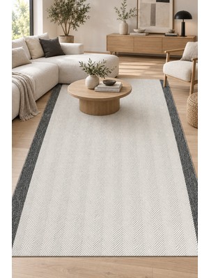 Ally Carpet Duvina Cesan Sisal Dokulu Krem Antrasit Kaydırmaz Tabanlı Özel Ölçü Mutfak Koridor Halısı Robot Süpü