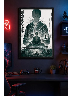 Charmbi Roronoa Zoro Siyah Ahşap Çerçeveli Poster Premium Dijital Baskı Tablo 15X21 | 21X30 | 30X42