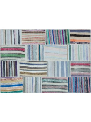 Apex Halı El Dokuması Patchwork Vintage Yün-Pamuk Çizgili Halı 25479 160 x 226 cm