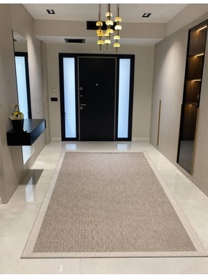 Antiq Halıcılık Sisal Vizon Krem Halı Kolay Temizlenen Yıkanabilir Bordörlü Halı Oturma Odası Halısı, Mutfak Halısı, Antre Hol Halı