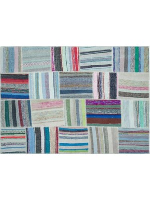 Apex Halı El Dokuması Patchwork Vintage Yün Pamuk Çizgili Halı 25242 159 x 220 cm
