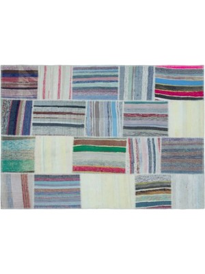 Apex Halı El Dokuması Patchwork Vintage Yün-Pamuk Çizgili Halı 25439 160 x 224 cm