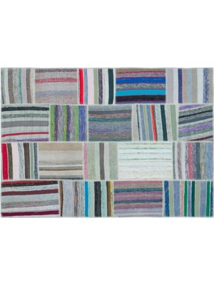 Apex Halı El Dokuması Patchwork Vintage Yün-Pamuk Çizgili Halı 25473 160 x 225 cm