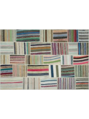 Apex Halı El Dokuması Patchwork Vintage Yün-Pamuk Çizgili Halı 22399 190 x 280 cm