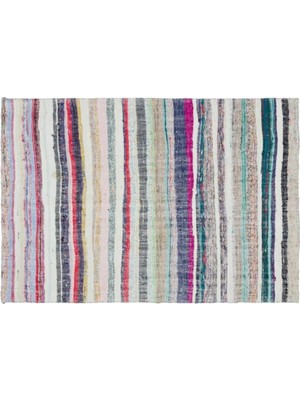 Apex Halı El Dokuması Vintage Yün-Pamuk Çizgili Çaput Halı 31701 158 x 228 cm