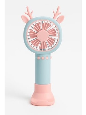Pratik Ev Geyik Boynuzlu Mini El Fanı, 20 Cm, 7 cm Çaplı, USB Şarjlı, Tek Kademeli