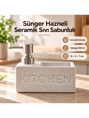 PratikBir Sünger Hazneli Seramik Sıvı Sabunluk - Beyaz