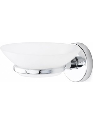 Odea Alper Banyo Iris Krom Kaplama Sabunluk, Yapışkanlı ve Vidalı Montaj, Duvar Tipi Beyaz Sabun Kabı, 35 mm Oval Bantlı
