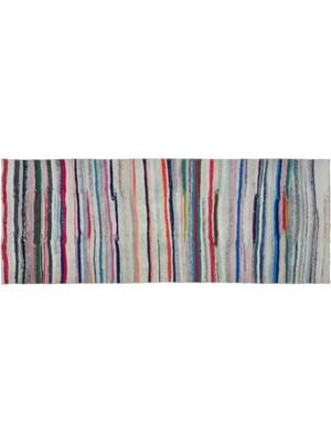 Apex Halı El Dokuması Vintage Yün-Pamuk Çizgili Çaput Halı 32356 126 x 325 cm