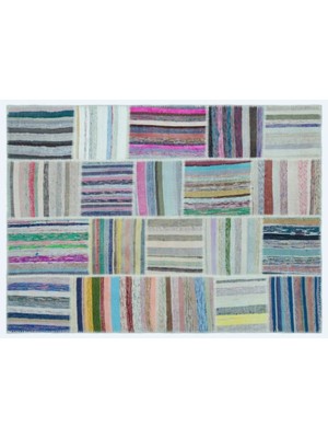 Apex Halı El Dokuması Patchwork Vintage Yün-Pamuk Çizgili Halı 25255 160 x 222 cm
