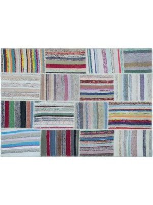 Apex Halı El Dokuması Patchwork Vintage Yün-Pamuk Çizgili Halı 25419 160 x 225 cm