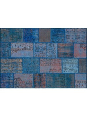 Apex Halı El Dokuması Patchwork Vintage Yün-Pamuk Mavi Halı 35450 162 x 231 cm