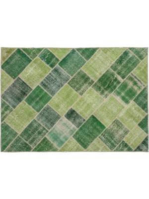 Apex Halı El Dokuması Patchwork Vintage Yün-Pamuk Yeşil Halı 2059 160 x 230 cm