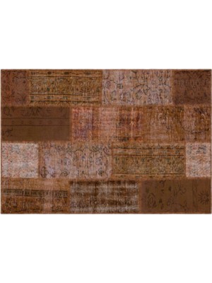 Apex Halı El Dokuması Patchwork Vintage Yün-Pamuk Kahve Halı 33197 120 x 175 cm