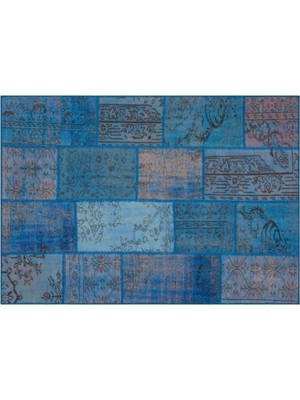 Apex Halı El Dokuması Patchwork Vintage Yün-Pamuk Mavi Halı 35887 162 x 231 cm