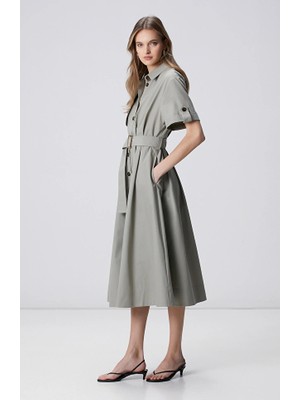 Network Light Khaki Midi Dress