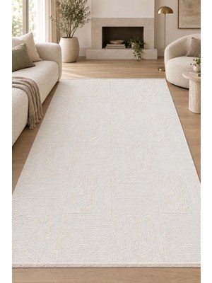 Ally Carpet Espera Ezmar Krem Özel Ölçü Salon Oturma Odası Koridor Halısı Akrilik Robot Süpürgeye Uyumlu Kolay T