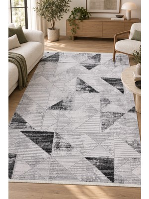Ally Carpet Mirot Prıve Gri Siyah Modern Salon Halısı Özel Ölçü Robot Süpürge Uyumlu Kolay Temizlenebilir Leke T