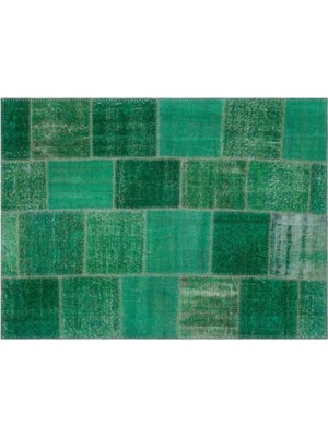 Apex Halı El Dokuması Patchwork Vintage Yün-Pamuk Yeşil Halı 26392 160 x 221 cm