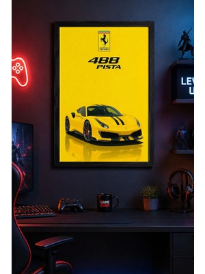 Charmbi Ferrari Pista Ahşap Çerçeveli Poster Hediyelik Duvar Tablosu Premium Baskı 15X21 | 21X30 | 30X42