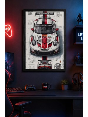 Charmbi Porsche 911 Gt3 R Siyah Çerçeveli Modern Duvar Tablosu Özel Kaplama Poster 15X21 | 21X30 | 30X42