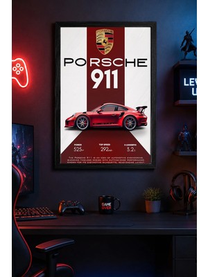Charmbi Porsche 911 Siyah Çerçeveli Modern Duvar Tablosu Özel Kaplama Poster 15X21 | 21X30 | 30X42