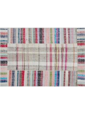 Apex Halı El Dokuması Patchwork Vintage Yün-Pamuk Çizgili Halı 32254    161 x 232 cm